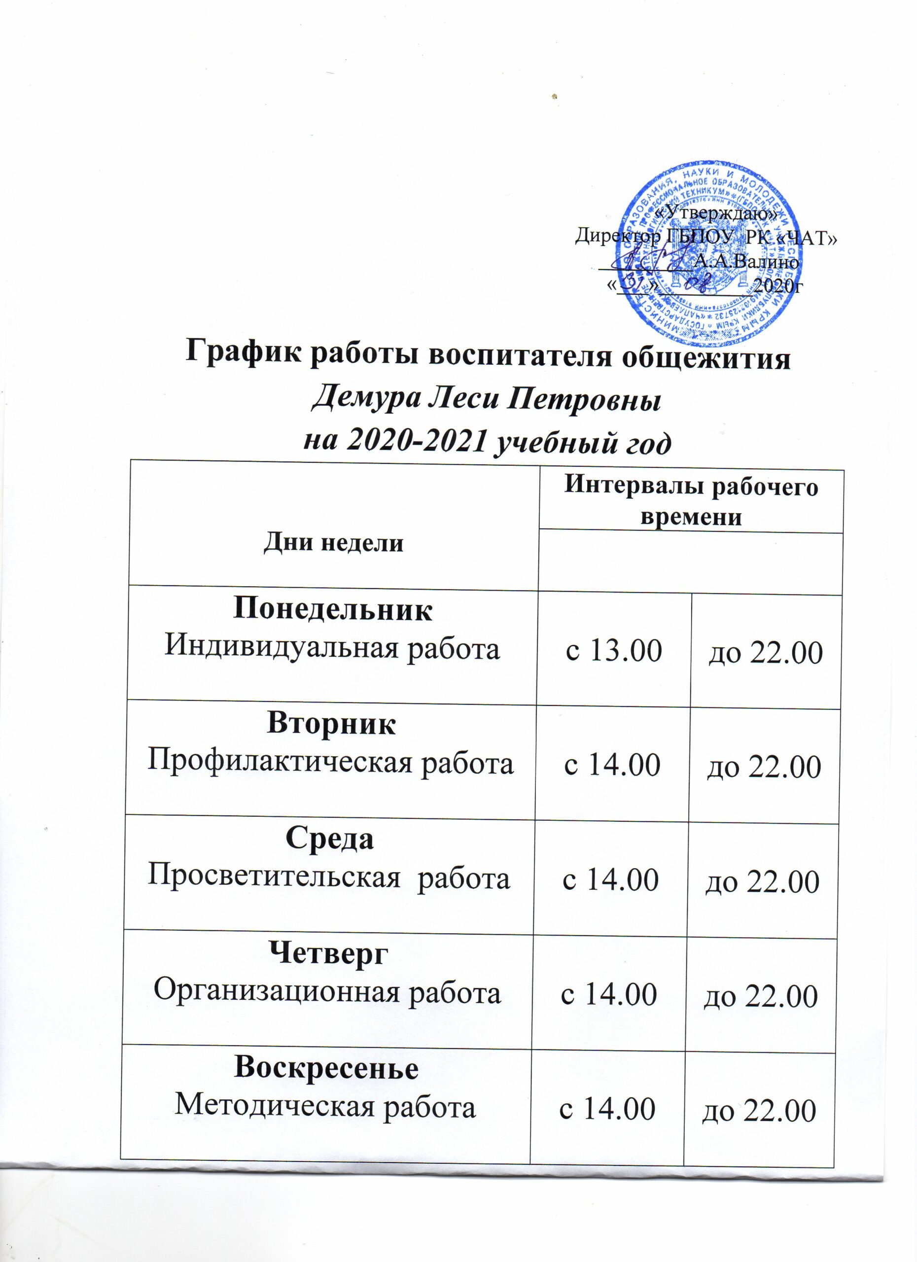 План работы воспитателя в общежитии колледжа